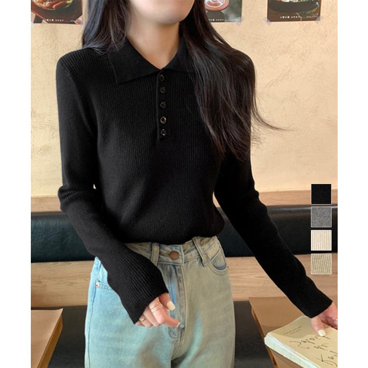 ポロリブニットトップス ベーシック春秋服 | Miniministore | 詳細画像1 