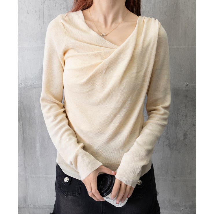 長袖ドレープニットトップス Vネック秋冬 | Miniministore | 詳細画像15 