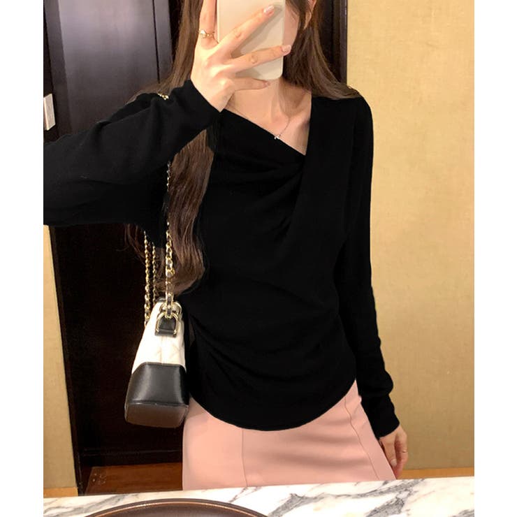 長袖ドレープニットトップス Vネック秋冬 | Miniministore | 詳細画像7 