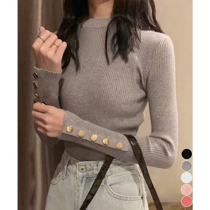 袖ボタン リブニットトップス レディース | Miniministore | 詳細画像1 