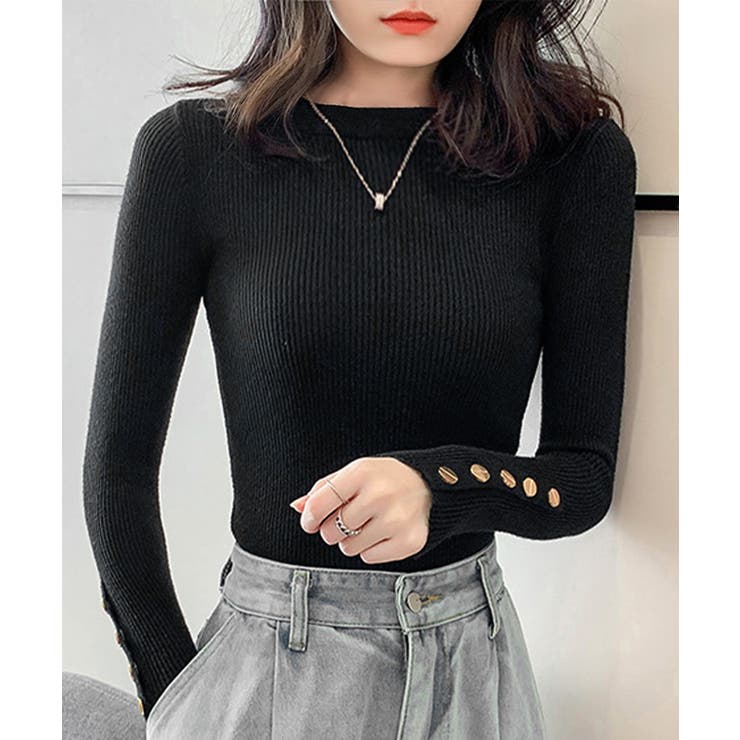 袖ボタン リブニットトップス レディース | Miniministore | 詳細画像4 