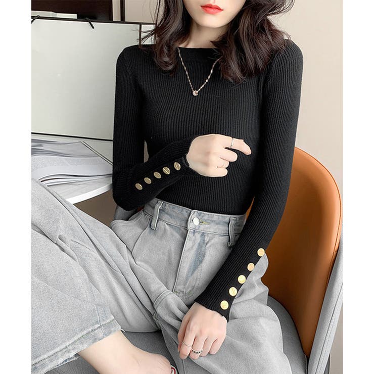 袖ボタン リブニットトップス レディース | Miniministore | 詳細画像7 