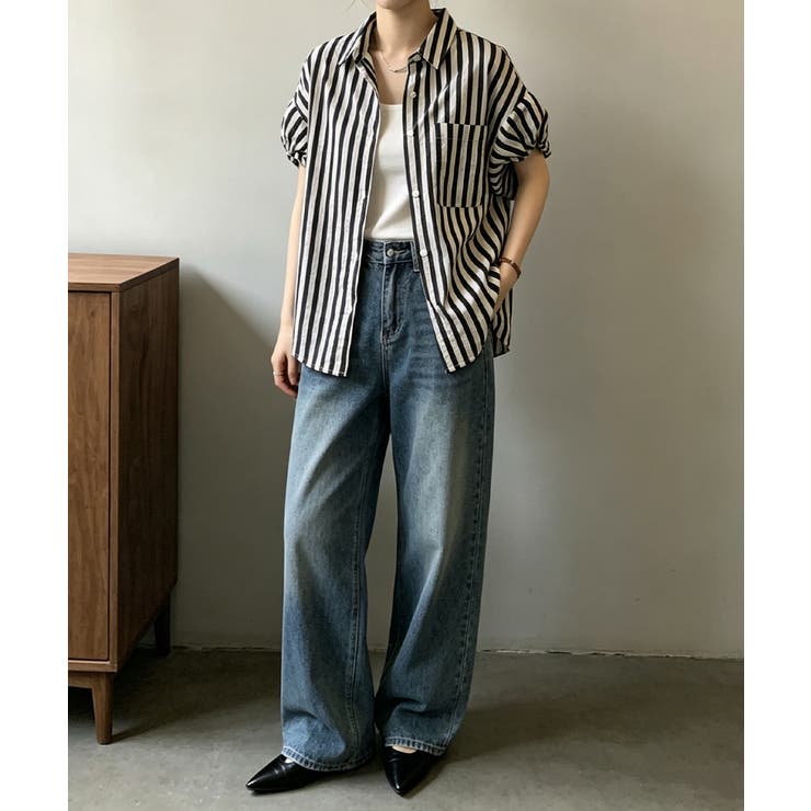 ストライプ半袖シャツレディース体型カバー | Miniministore | 詳細画像11 