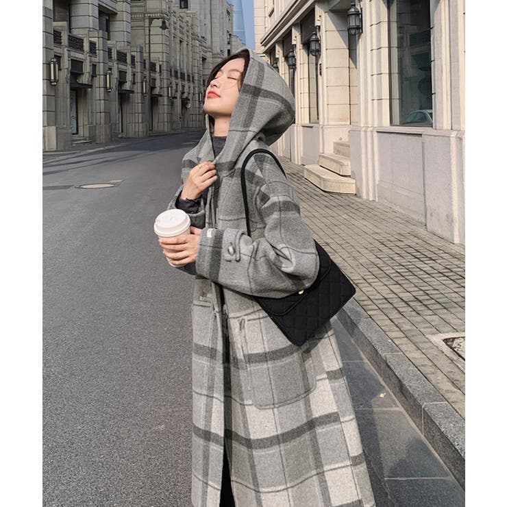 トグルボタンロングコートチェック柄コート | Miniministore | 詳細画像11 