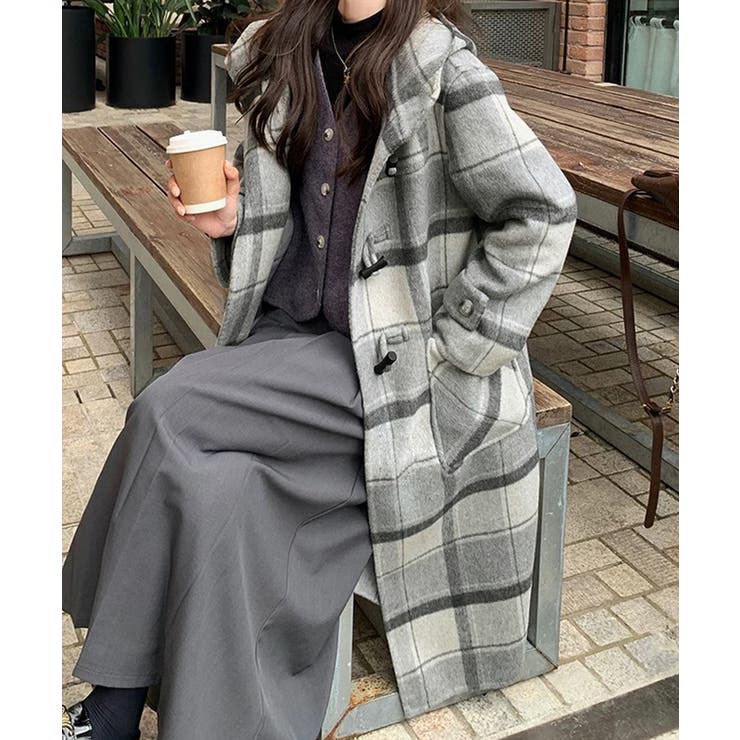 トグルボタンロングコートチェック柄コート | Miniministore | 詳細画像3 