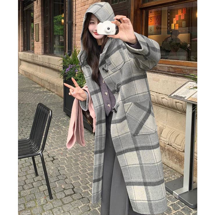 トグルボタンロングコートチェック柄コート | Miniministore | 詳細画像4 