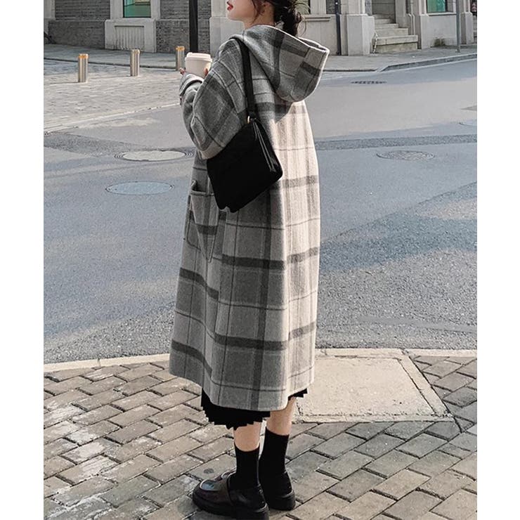 トグルボタンロングコートチェック柄コート | Miniministore | 詳細画像6 