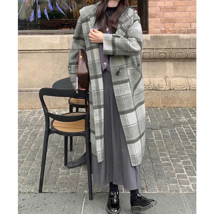 トグルボタンロングコートチェック柄コート | Miniministore | 詳細画像9 