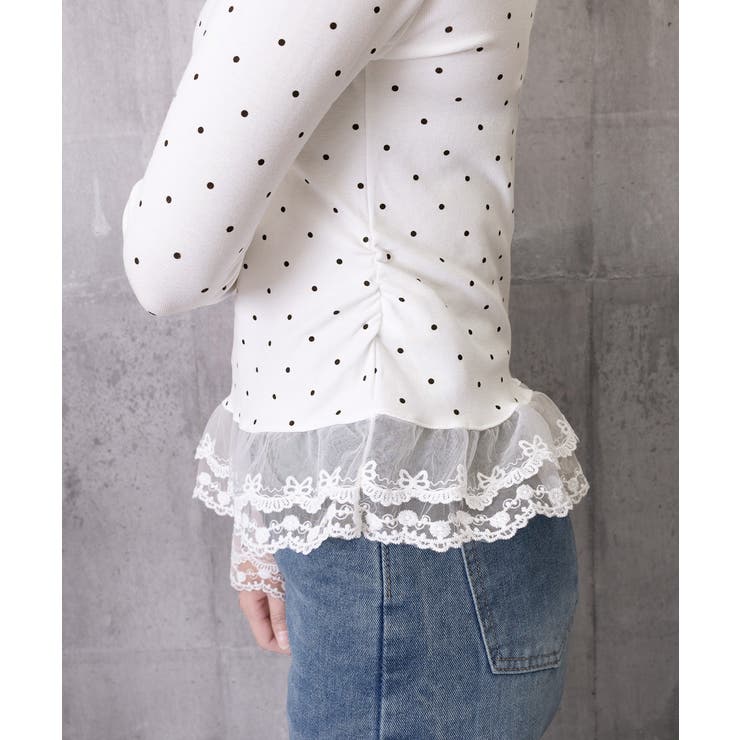 ドット柄 レースフリルトップスハイネック | Miniministore | 詳細画像16 
