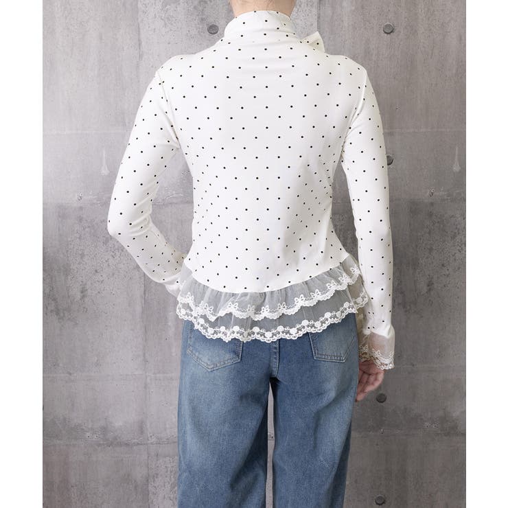 ドット柄 レースフリルトップスハイネック | Miniministore | 詳細画像17 