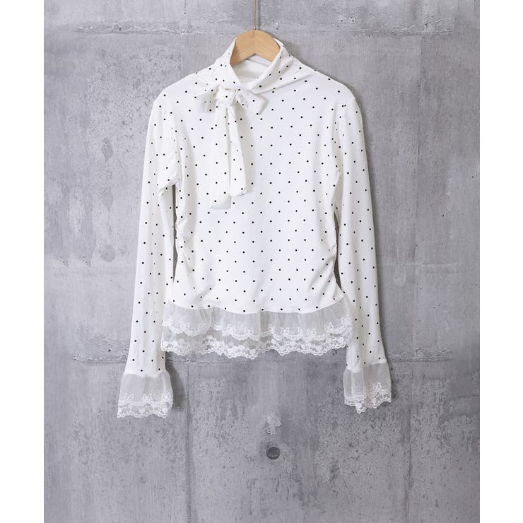 ドット柄 レースフリルトップスハイネック | Miniministore | 詳細画像18 