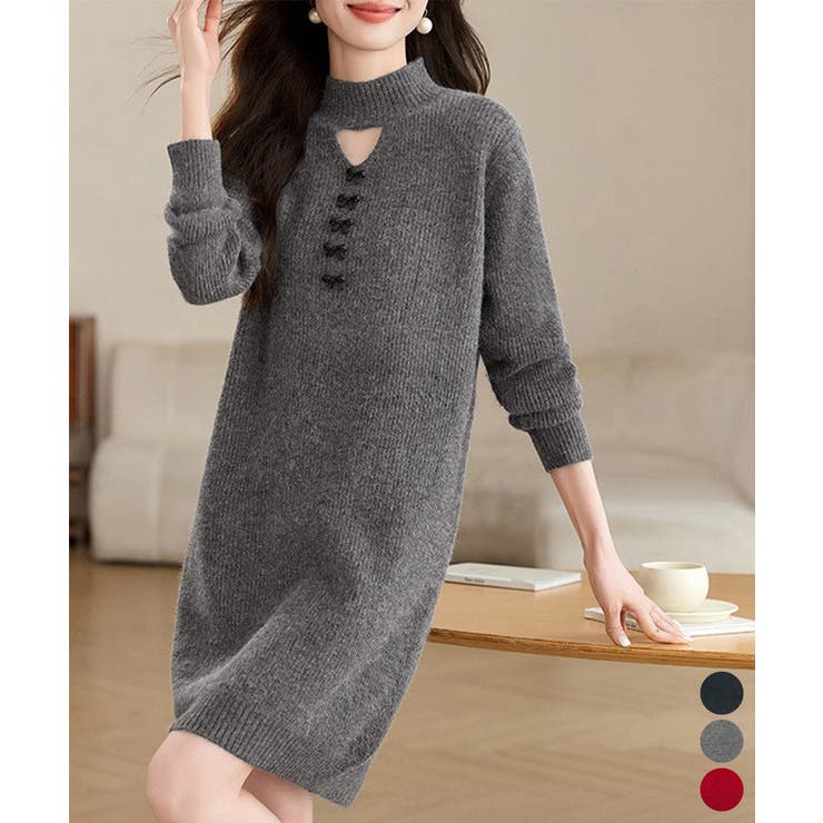 胸元セクシーニットワンピース リボン付き | Miniministore | 詳細画像1 