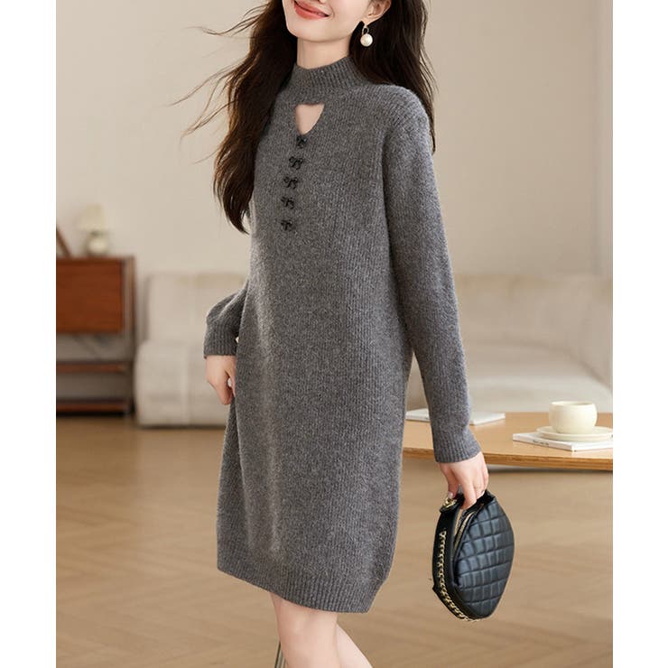 胸元セクシーニットワンピース リボン付き | Miniministore | 詳細画像4 