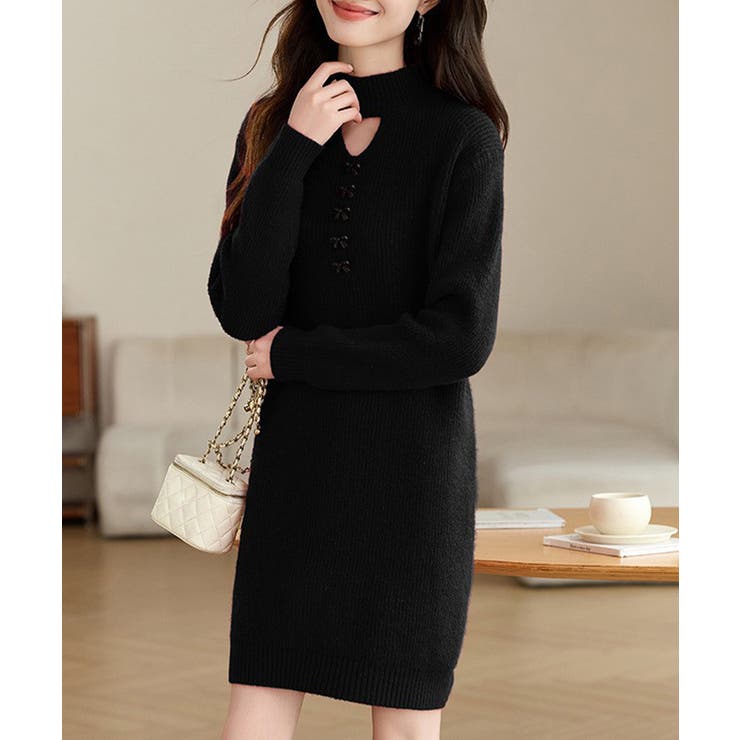 胸元セクシーニットワンピース リボン付き | Miniministore | 詳細画像7 