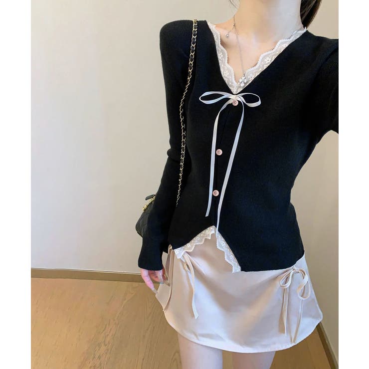リボンニットトップスレース切り替え 長袖 | Miniministore | 詳細画像8 