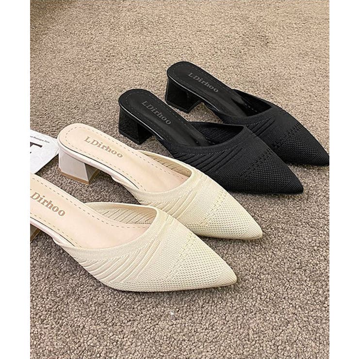 ニットミュールパンプス チャンキーヒール[品番：II000011669