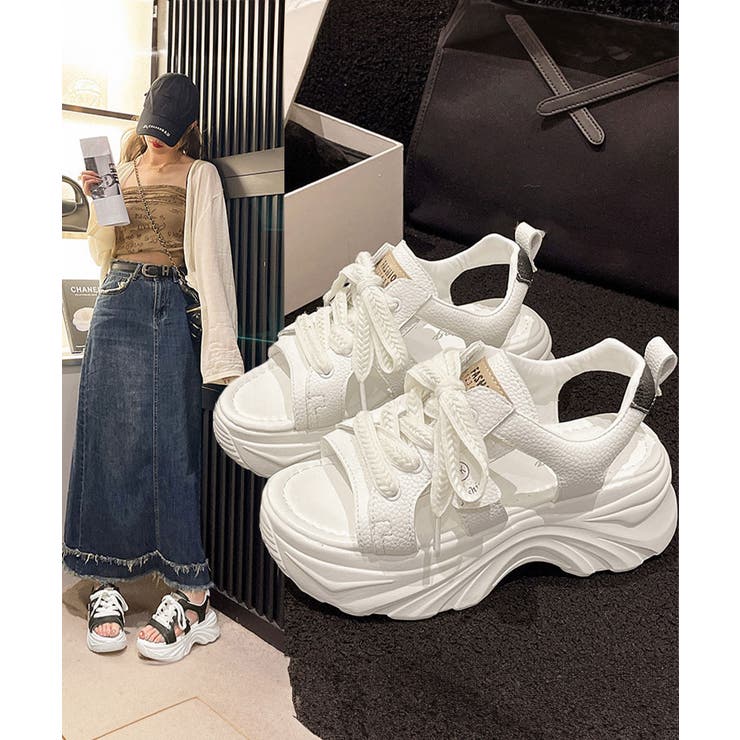 レースアップスニーカーサンダル厚底靴美脚 | Miniministore | 詳細画像1 