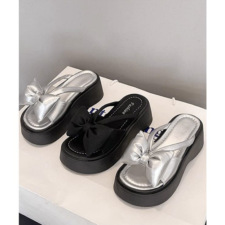 Honey Cinnamon 黒 M 厚底 サンダル リボン 未使用 Honey Cinnamon 黒