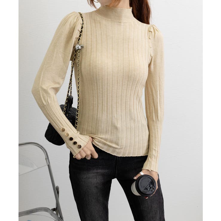 ボトルネックニットトップス 袖口金ボタン | Miniministore | 詳細画像17 