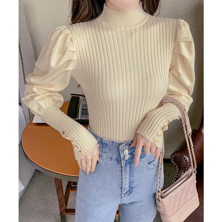 ボトルネックニットトップス 袖口金ボタン | Miniministore | 詳細画像7 