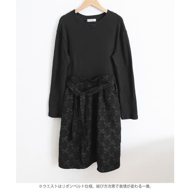リボン柄フレアワンピース ウエストマーク | Miniministore | 詳細画像14 