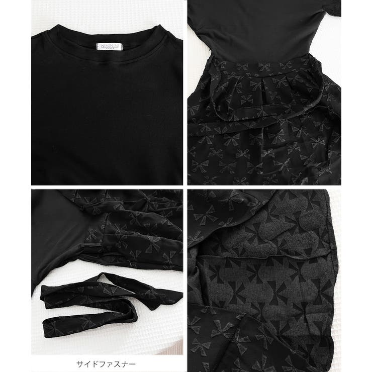 リボン柄フレアワンピース ウエストマーク | Miniministore | 詳細画像16 