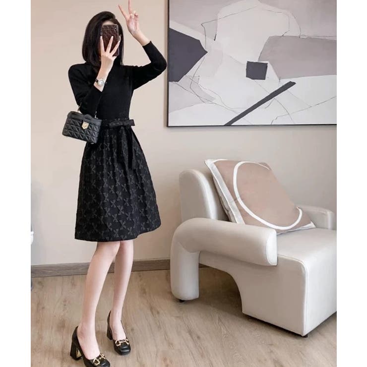 リボン柄フレアワンピース ウエストマーク | Miniministore | 詳細画像8 