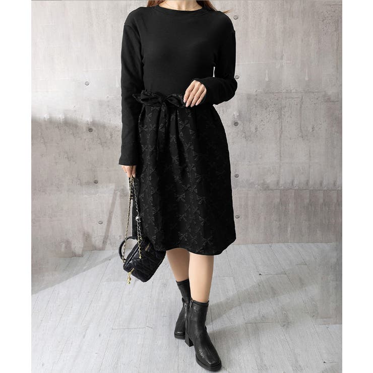 リボン柄フレアワンピース ウエストマーク | Miniministore | 詳細画像9 