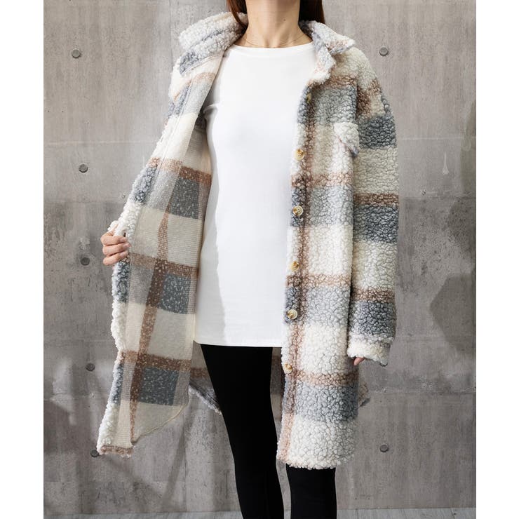 ボアジャケット韓国風チェックカーディガン | Miniministore | 詳細画像14 