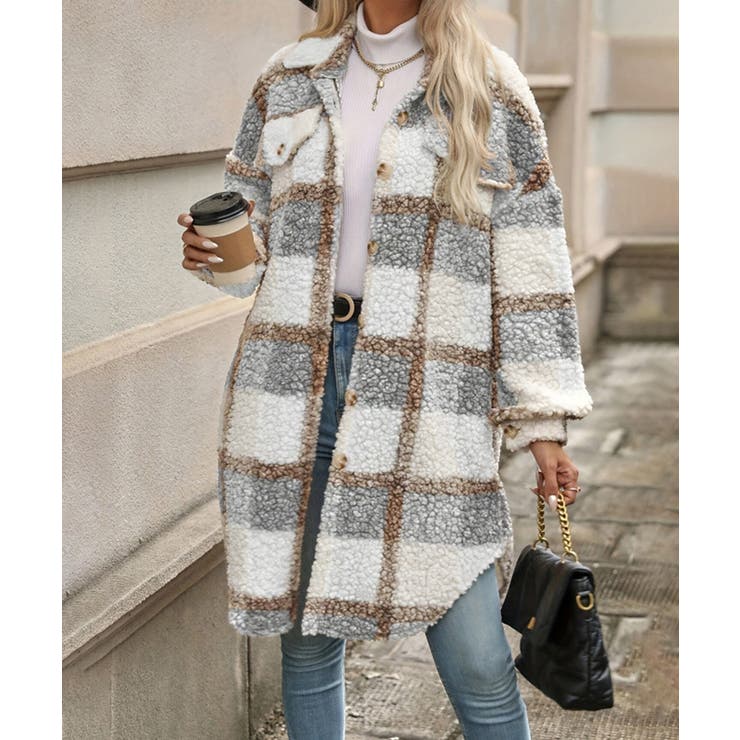 ボアジャケット韓国風チェックカーディガン | Miniministore | 詳細画像3 