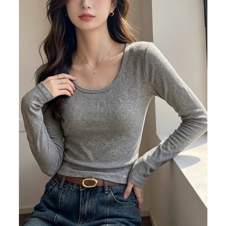 Uネック長袖カットソー韓国風コンパクトT | Miniministore | 詳細画像11 