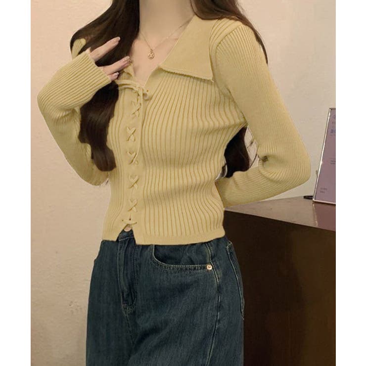 レースアップ リブニットトップス 韓国風 | Miniministore | 詳細画像12 