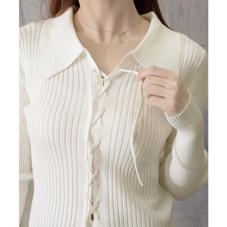 レースアップ リブニットトップス 韓国風 | Miniministore | 詳細画像14 
