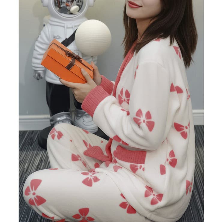 リボン柄 フリースルームウエア上下セット | Miniministore | 詳細画像9 