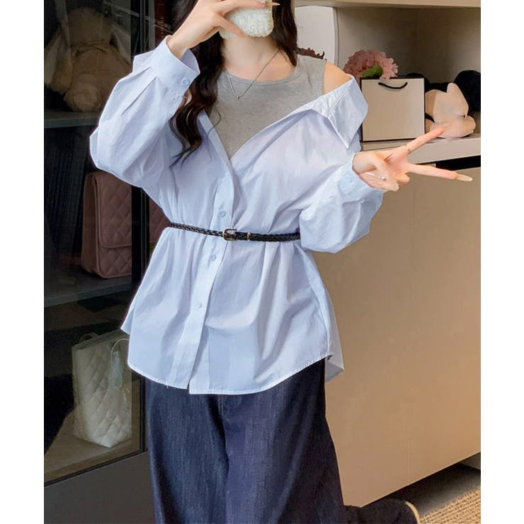 オフショルダーシャツタンクトップ重ね着風 | Miniministore | 詳細画像11 