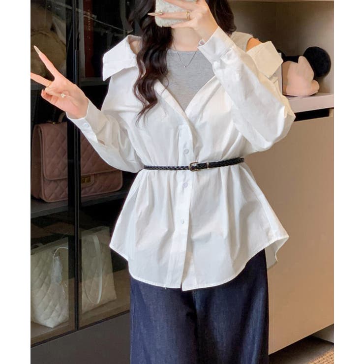 オフショルダーシャツタンクトップ重ね着風 | Miniministore | 詳細画像3 