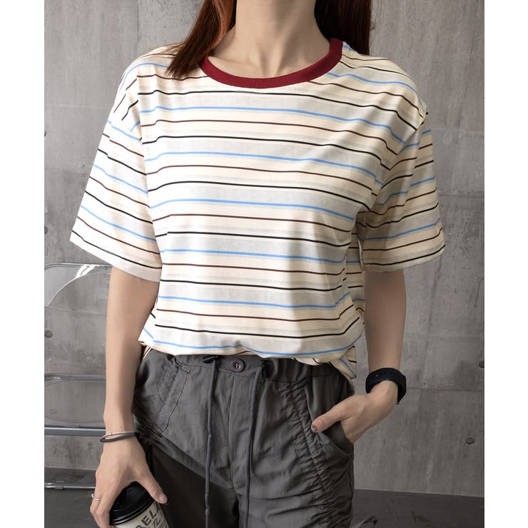 マルチボーダーTシャツ 半袖カットソー夏 | Miniministore | 詳細画像16 
