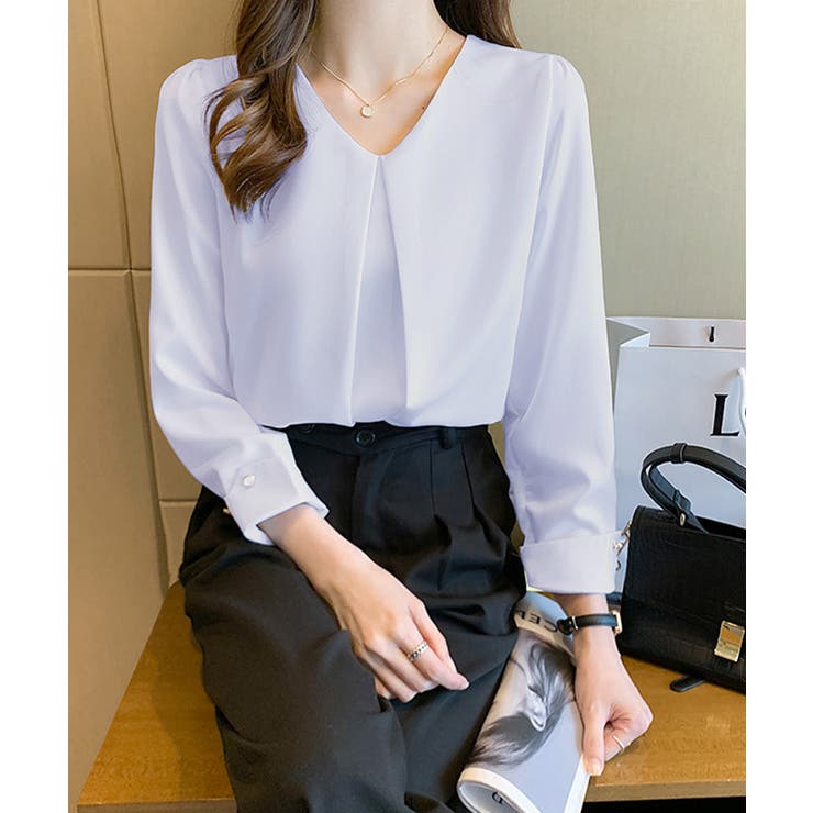 Vネックシフォンブラウス タックブラウス | Miniministore | 詳細画像10 