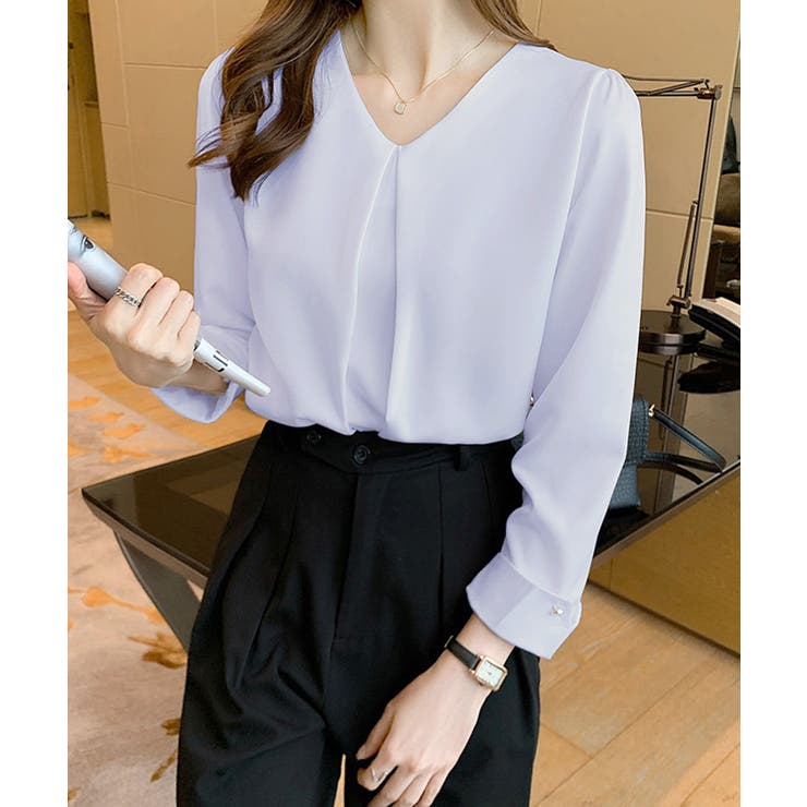 Vネックシフォンブラウス タックブラウス | Miniministore | 詳細画像11 