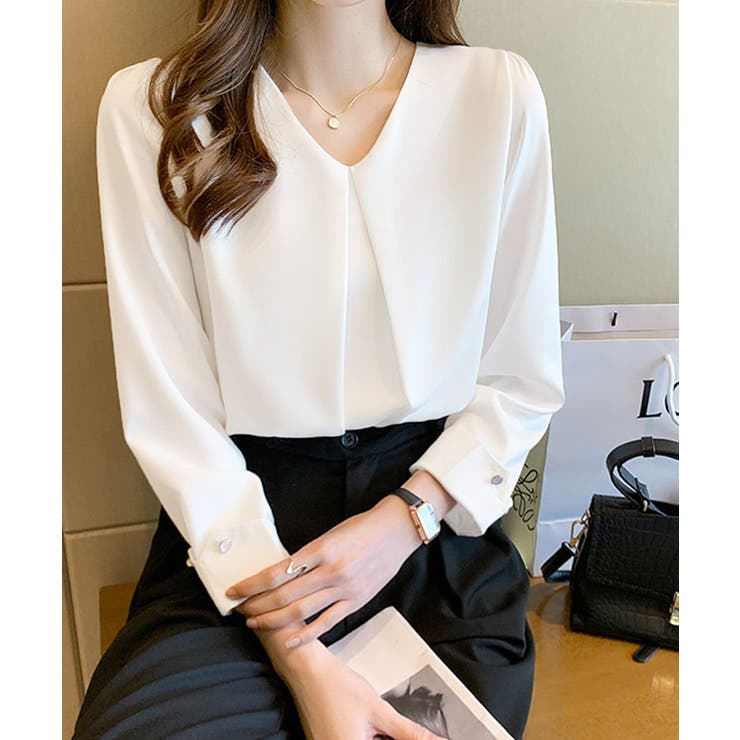 Vネックシフォンブラウス タックブラウス | Miniministore | 詳細画像5 