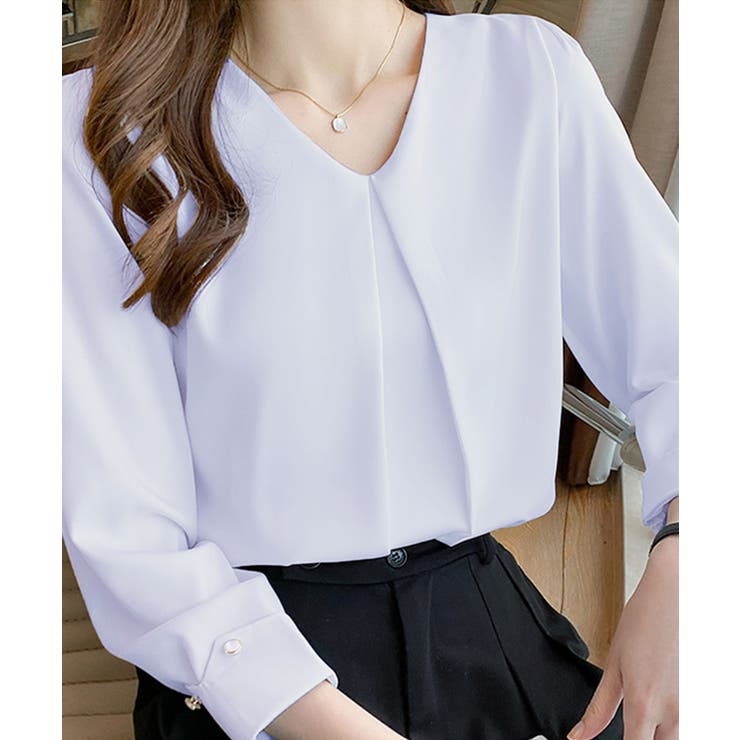 Vネックシフォンブラウス タックブラウス | Miniministore | 詳細画像8 