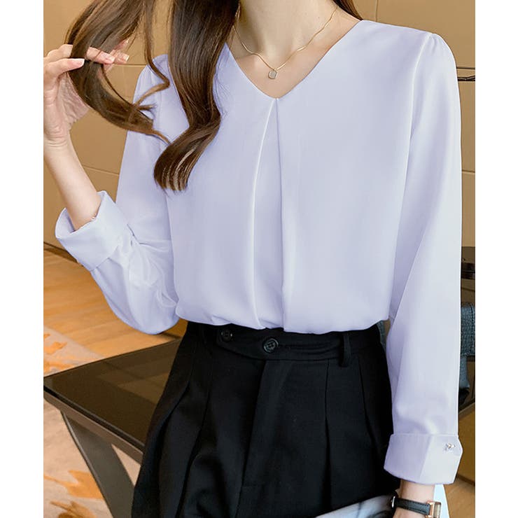 Vネックシフォンブラウス タックブラウス | Miniministore | 詳細画像9 