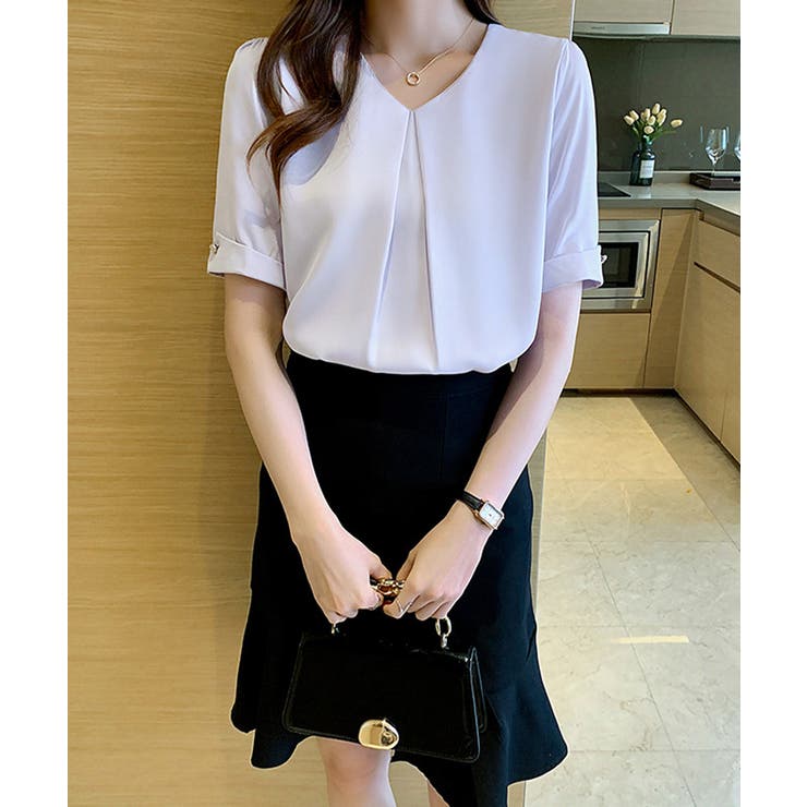 半袖シャツブラウスレディースVネック夏服 | Miniministore | 詳細画像11 