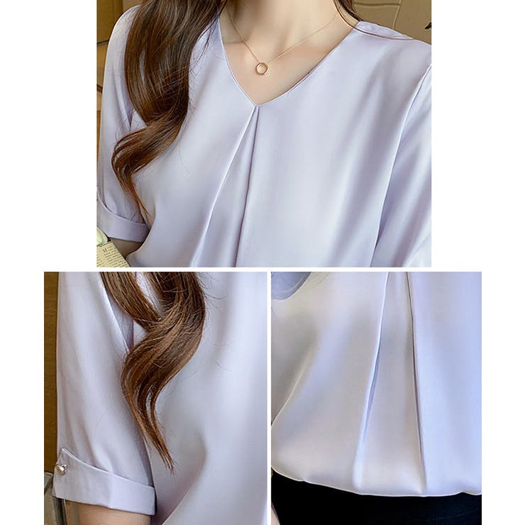 半袖シャツブラウスレディースVネック夏服 | Miniministore | 詳細画像12 
