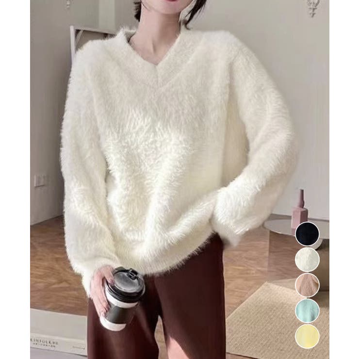 シャギーニットトップスふわふわニット秋冬 | Miniministore | 詳細画像1 