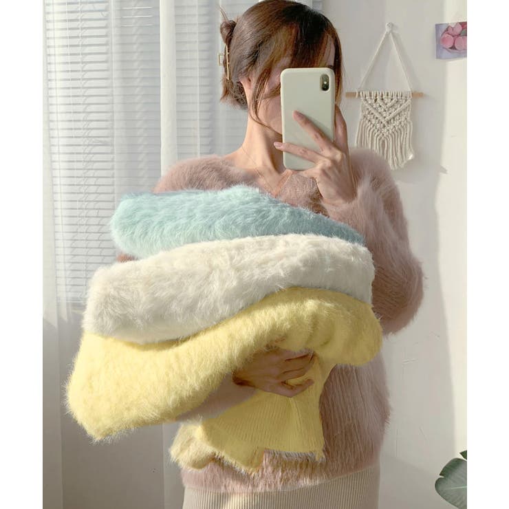 シャギーニットトップスふわふわニット秋冬 | Miniministore | 詳細画像12 