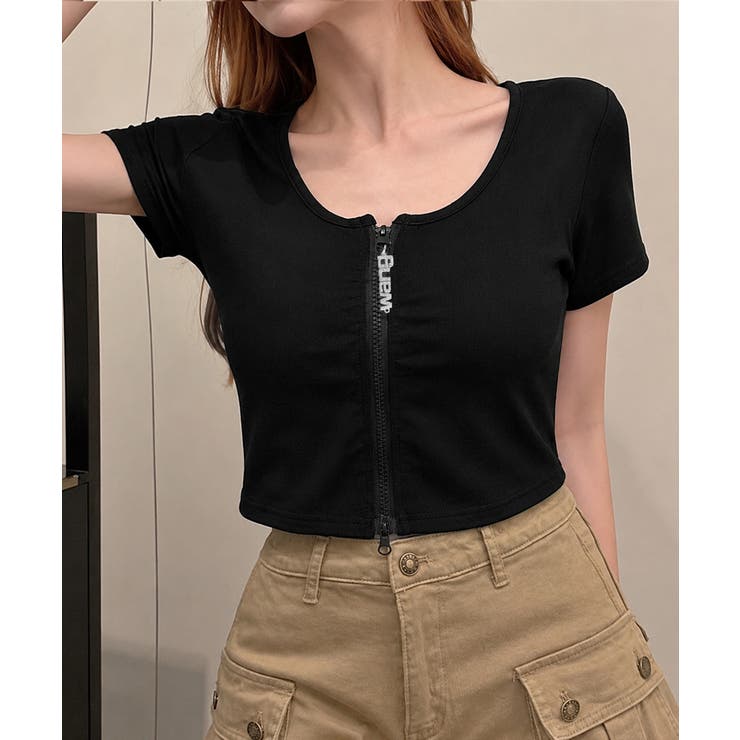 ジッパートップス韓国風ショート丈tシャツ | Miniministore | 詳細画像11 
