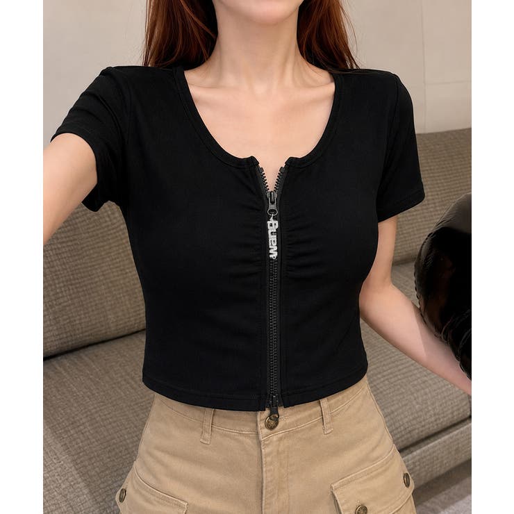 ジッパートップス韓国風ショート丈tシャツ | Miniministore | 詳細画像5 