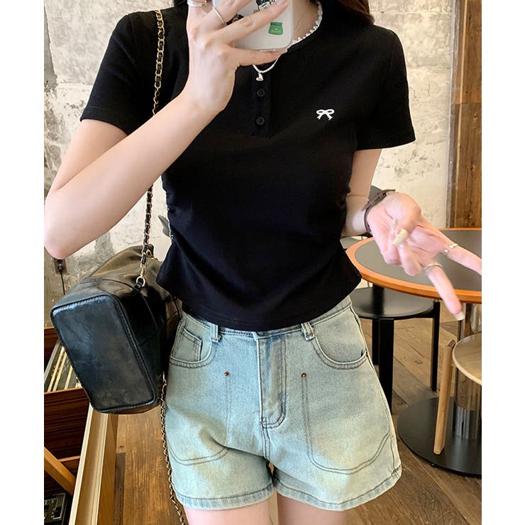 ワンポイントリボンTシャツレース配色半袖 | Miniministore | 詳細画像10 