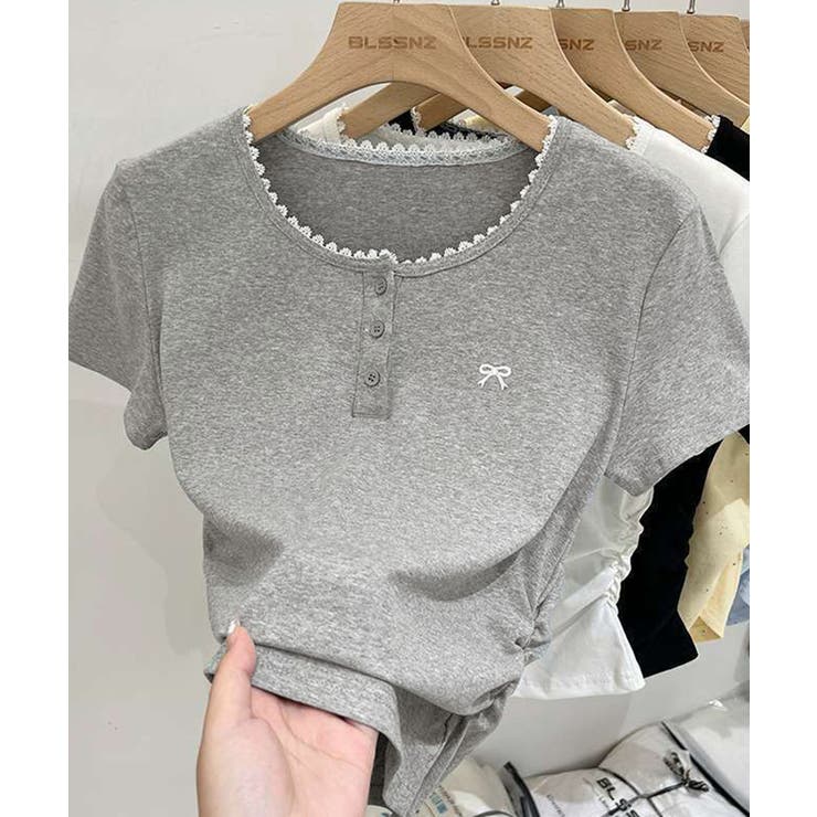 ワンポイントリボンTシャツレース配色半袖 | Miniministore | 詳細画像17 